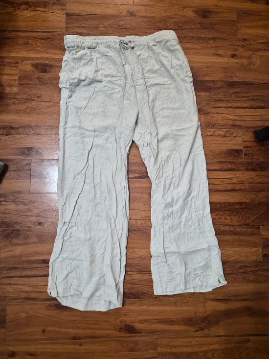 Hem Pants - Hem Light Beige Wide-Leg Linen-Blend Drawstring Pants